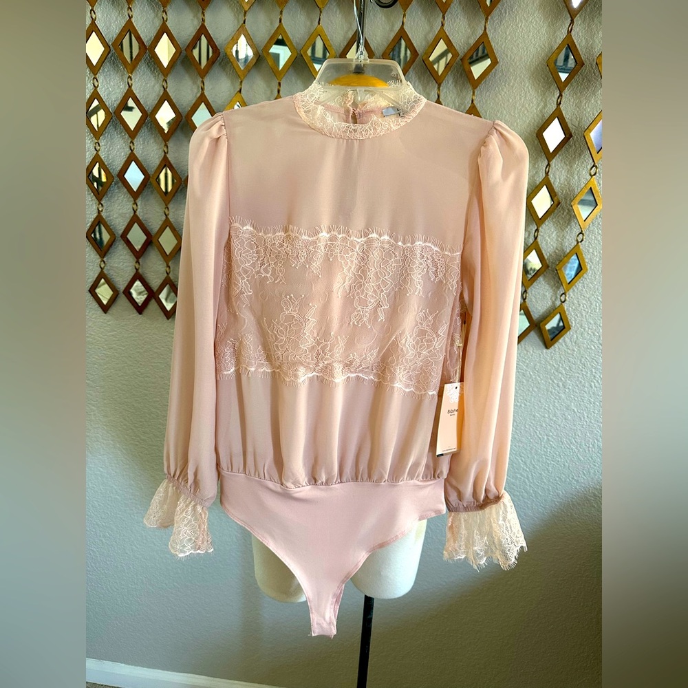 Pink Lace Embellished Bodysuit